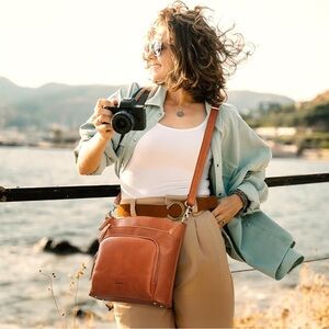 S-ZONE | Cognan Brown Genuine Leather Crossbody Bag Shoulder Handbag Purse